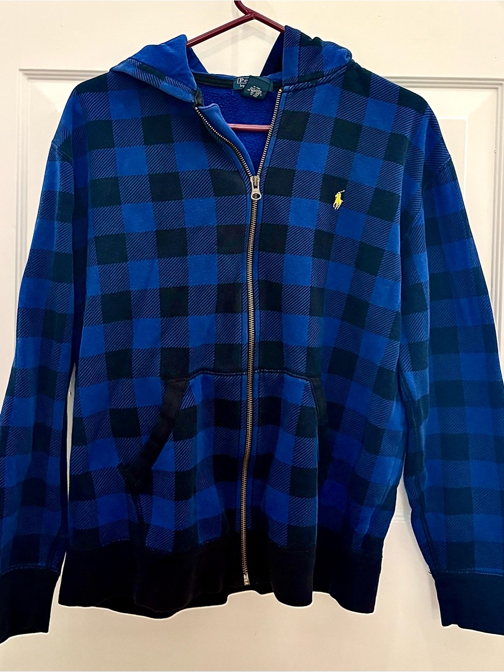 Polo by Ralph Lauren Royal Blue & Black Buffalo Check Zip Hoodie